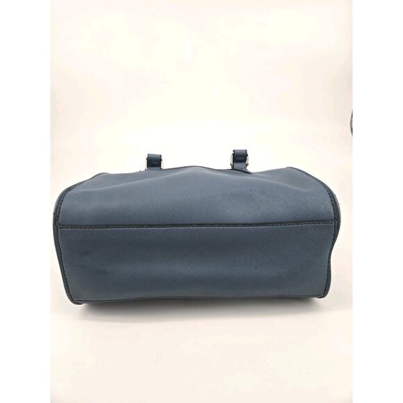 Guess Barrel Logo Patch Faux Leather Blue Denim Color Handbag - Picture 5 of 15